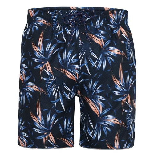 D555 Darian AOP Hawaiianisch bedruckte Badeshorts, Marineblau